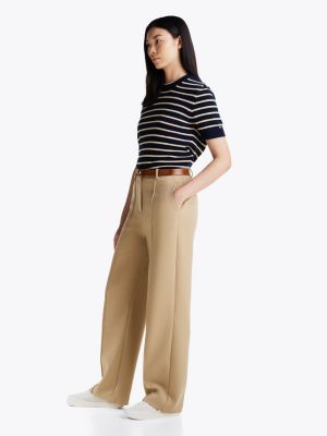 khaki seam detail relaxed straight leg trousers for women tommy hilfiger