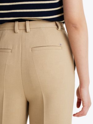 khaki seam detail relaxed straight leg trousers for women tommy hilfiger