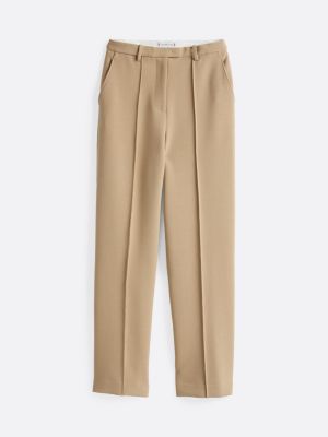 khaki seam detail relaxed straight leg trousers for women tommy hilfiger