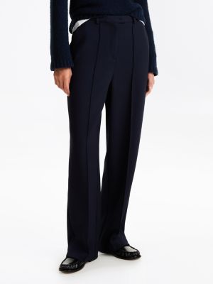 blue seam detail relaxed straight leg trousers for women tommy hilfiger