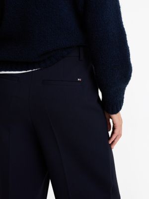 blue seam detail relaxed straight leg trousers for women tommy hilfiger