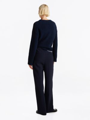 blue seam detail relaxed straight leg trousers for women tommy hilfiger