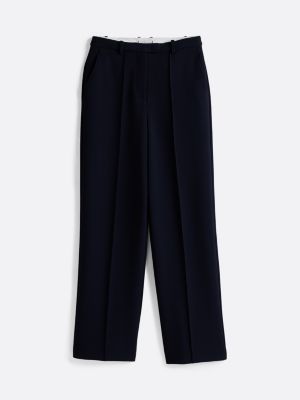 blue seam detail relaxed straight leg trousers for women tommy hilfiger