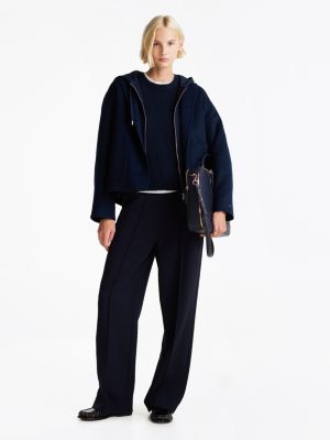 blue seam detail relaxed straight leg trousers for women tommy hilfiger