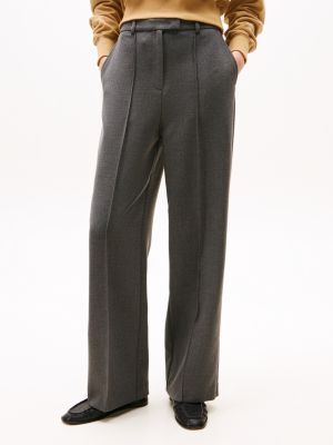 grey seam detail relaxed straight leg trousers for women tommy hilfiger