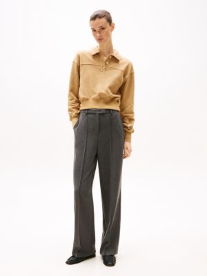 grey seam detail relaxed straight leg trousers for women tommy hilfiger