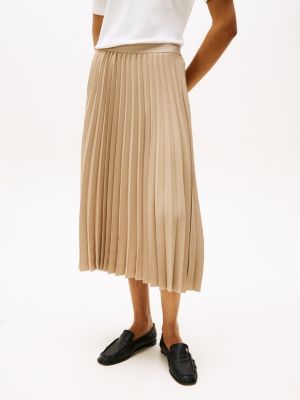 beige pleated midi skirt for women tommy hilfiger