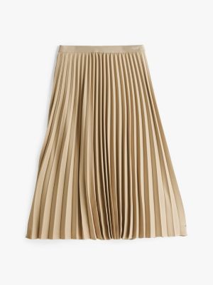 beige logo waistband pleated midi skirt for women tommy hilfiger