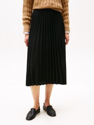black logo waistband pleated midi skirt for women tommy hilfiger