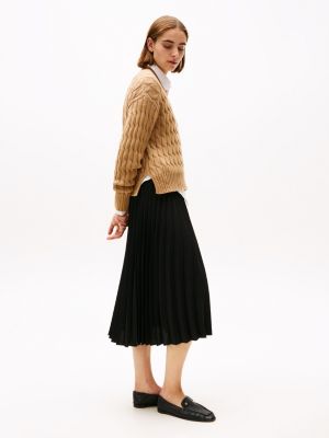 black logo waistband pleated midi skirt for women tommy hilfiger