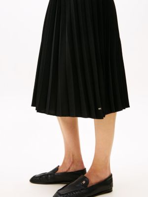 black logo waistband pleated midi skirt for women tommy hilfiger