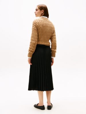 black pleated midi skirt for women tommy hilfiger