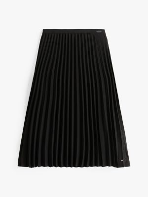 black logo waistband pleated midi skirt for women tommy hilfiger