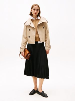 black logo waistband pleated midi skirt for women tommy hilfiger