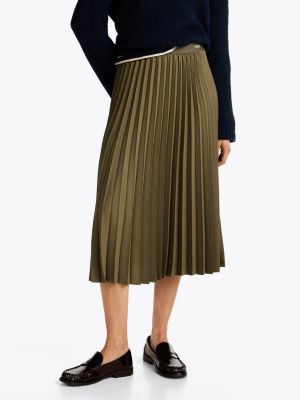 gonna midì plissettata con logo in vita verde da donne tommy hilfiger