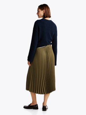 gonna midì plissettata con logo in vita verde da donne tommy hilfiger