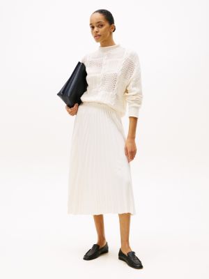 white pleated midi skirt for women tommy hilfiger