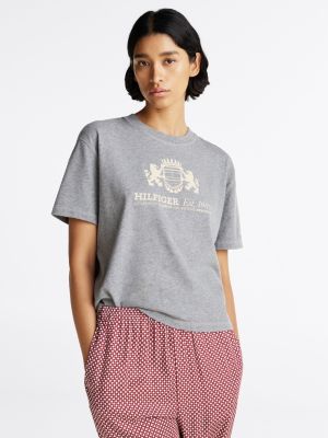 t-shirt déonctracté à col ras-du-cou grey pour femmes tommy hilfiger