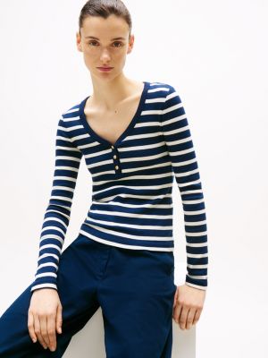 multi henley slim long sleeve t-shirt for women tommy hilfiger