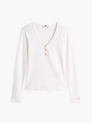 white henley slim long sleeve t-shirt for women tommy hilfiger