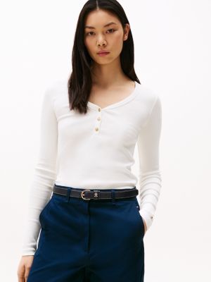 t-shirt ajusté henley à manches longues white pour femmes tommy hilfiger