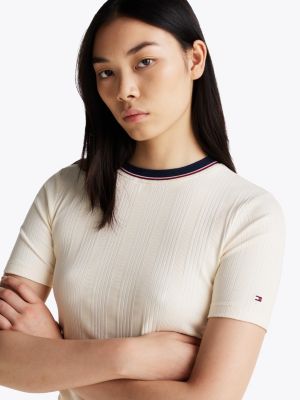 multi rib-knit contrast collar slim t-shirt for women tommy hilfiger