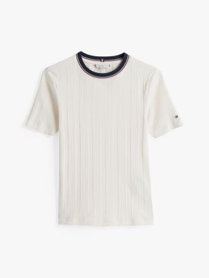 multi rib-knit contrast collar slim t-shirt for women tommy hilfiger