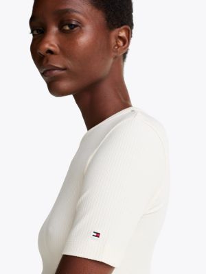 weiß geripptes slim fit t-shirt für damen - tommy hilfiger