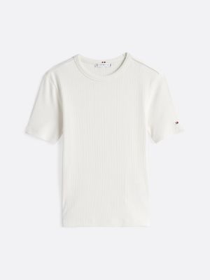 t-shirt slim fit a coste bianco da donne tommy hilfiger