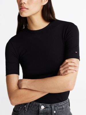 schwarz geripptes slim fit t-shirt für damen - tommy hilfiger