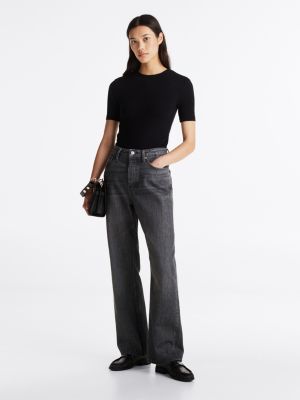 schwarz geripptes slim fit t-shirt für damen - tommy hilfiger