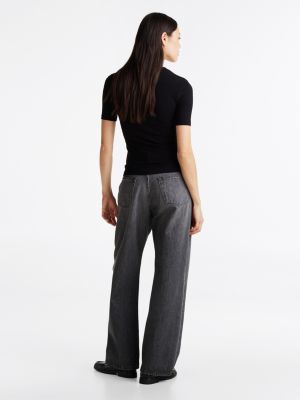 schwarz geripptes slim fit t-shirt für damen - tommy hilfiger