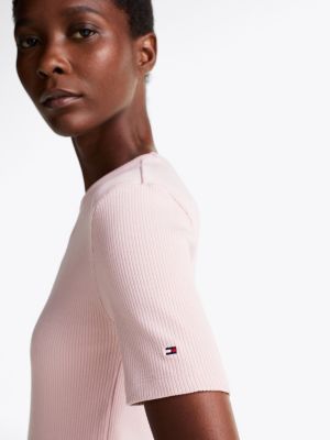 pink ribbed slim t-shirt for women tommy hilfiger