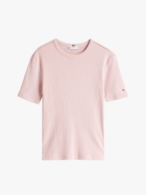 pink ribbed slim t-shirt for women tommy hilfiger