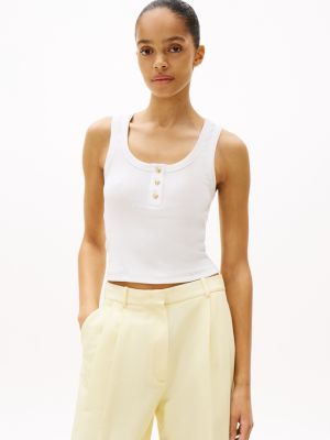 white slim fit tanktop met henley-hals voor dames - tommy hilfiger