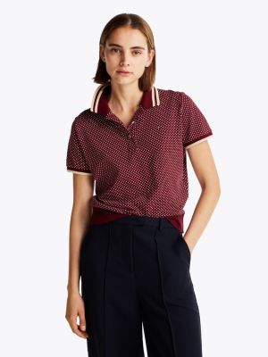 red regular fit polo met print voor dames - tommy hilfiger