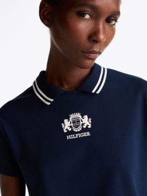 blauw regular fit polo-top met keyhole-sluiting voor dames - tommy hilfiger