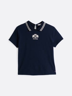 blauw regular fit polo-top met keyhole-sluiting voor dames - tommy hilfiger