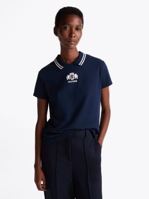 blue regular fit polo-top mit cut-out am rücken für damen - tommy hilfiger