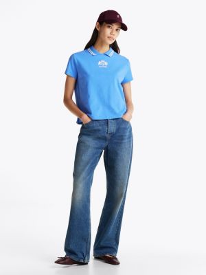 blau regular fit polo-top mit cut-out am rücken für damen - tommy hilfiger