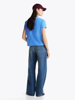 blue regular fit back keyhole polo top for women tommy hilfiger