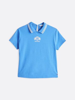 blauw regular fit polo-top met keyhole-sluiting voor dames - tommy hilfiger