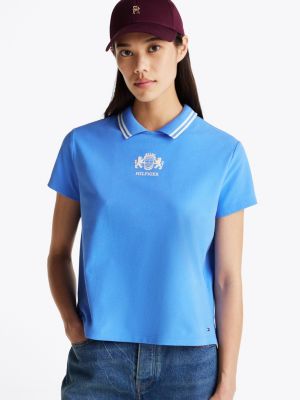 blue regular fit polo-top met keyhole-sluiting voor dames - tommy hilfiger