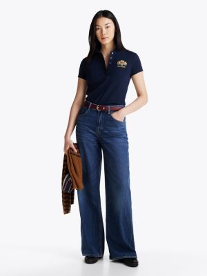 blue slim fit logo embroidery polo shirt for women tommy hilfiger