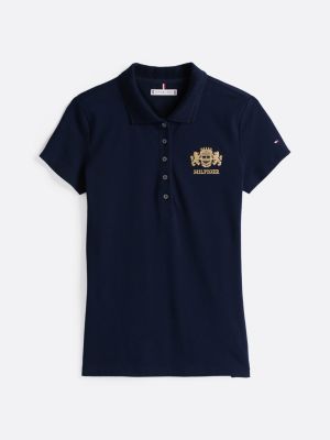 blue slim fit logo embroidery polo shirt for women tommy hilfiger