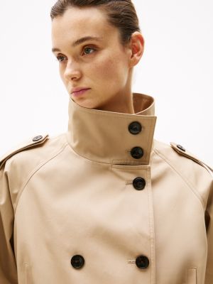 brown cropped trench coat for women tommy hilfiger