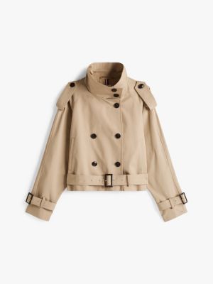 brown cropped trench coat for women tommy hilfiger