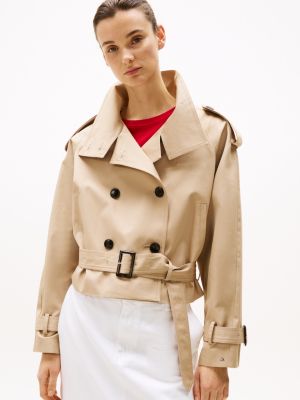 brown cropped trenchcoat voor dames - tommy hilfiger