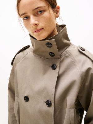 brown cropped trench coat for women tommy hilfiger