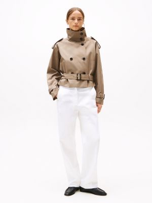 brown cropped trench coat for women tommy hilfiger